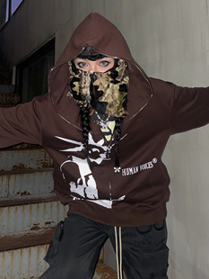 Human Voices原创朋克人像重磅开衫拉链卫衣宽松外套秋冬嘻哈潮牌