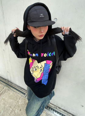 Human Voices动漫少女发泡重磅连帽卫衣男女宽松外套休闲秋冬潮牌