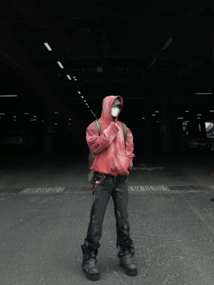 Human Voices水洗做旧手绘双腰牛仔裤微喇男女休闲做旧长裤潮流