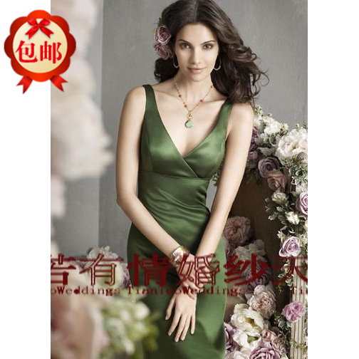 v领双肩礼服裙结婚敬酒服长款进酒服新娘晚装长裙绿色 新款晚礼服