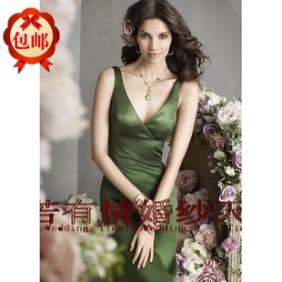 v领双肩礼服裙结婚敬酒服长款进酒服新娘晚装长裙绿色 新款晚礼服