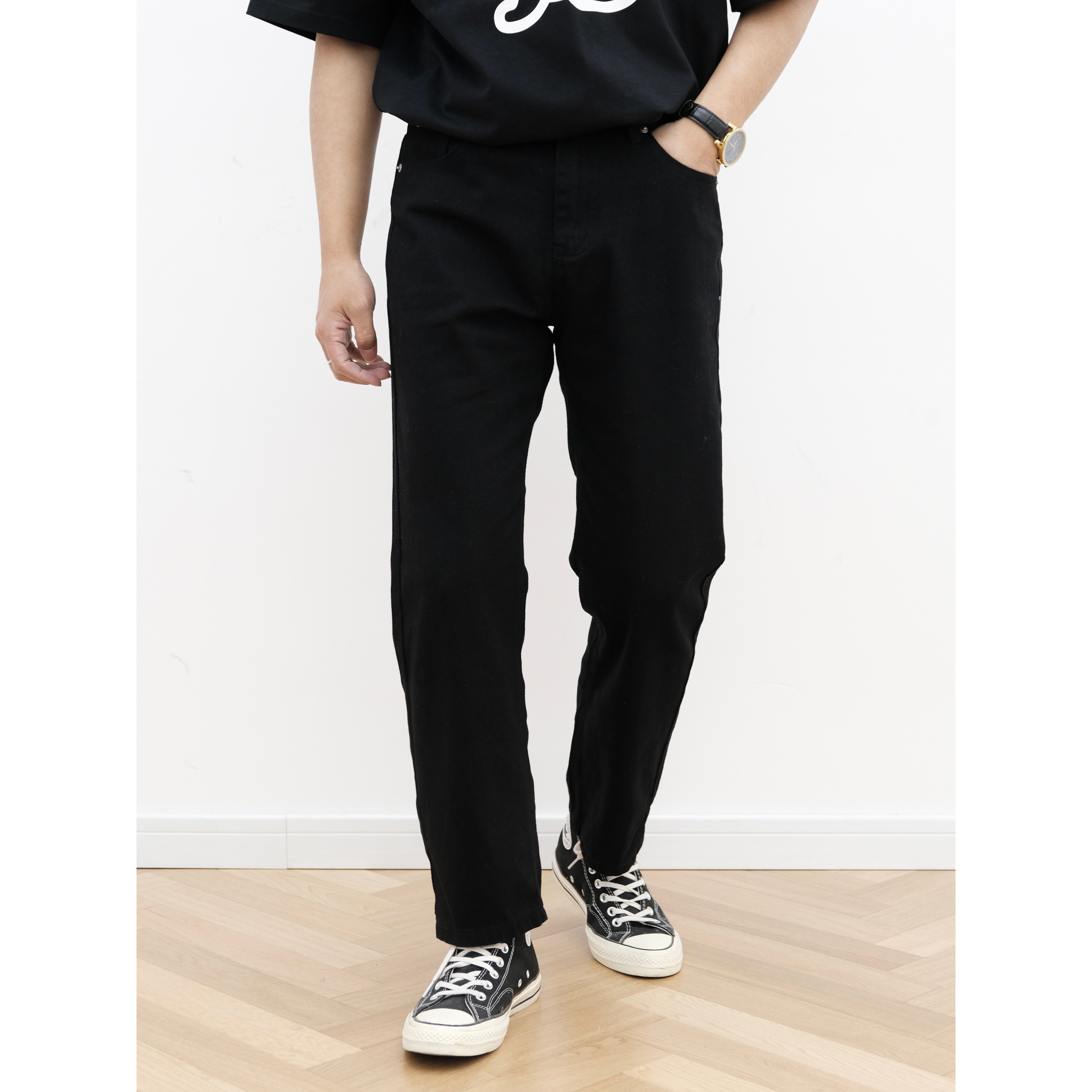 沐诚阳译 何青菜 春季新品 休闲百搭纯色直筒十分裤男士长裤