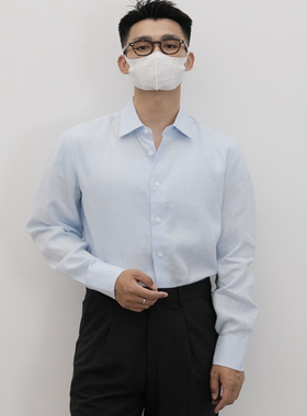 何青菜/251031 新款都市通勤风合身版纯亚麻净色调性男士衬衫上衣
