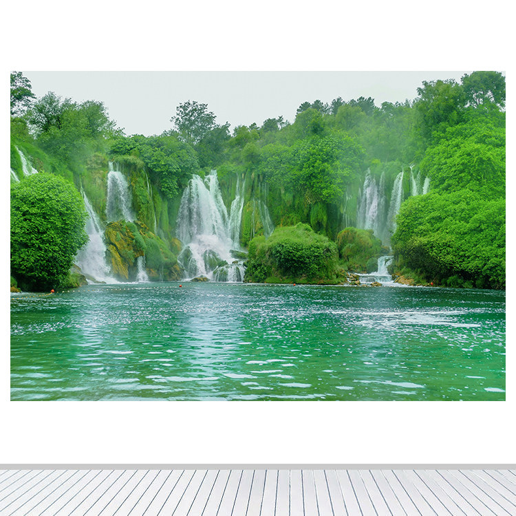 山水瀑布客厅卧室书房装饰画家居墙贴画自粘壁画绿色大自然风景画