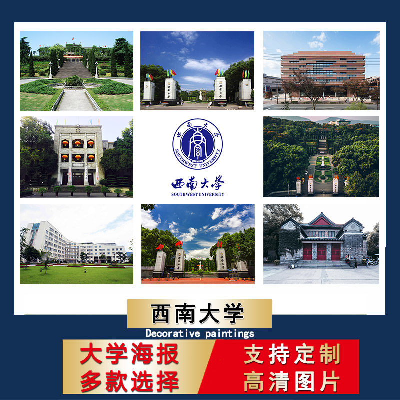 中国名校海报西南大学校徽logo壁纸儿童学生书房墙贴励志卧室挂画
