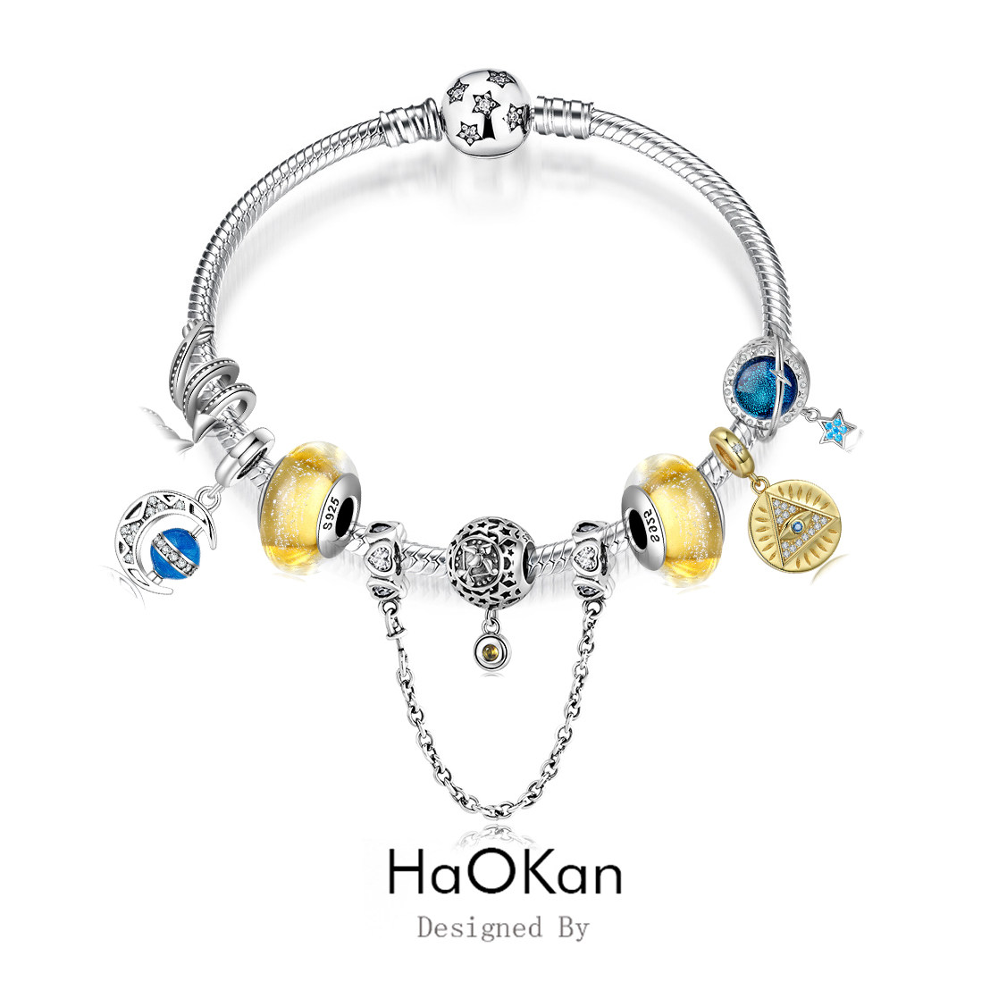 射手座十二星座银串珠琉璃锆石银手链原创设计情侣闺蜜生日礼物