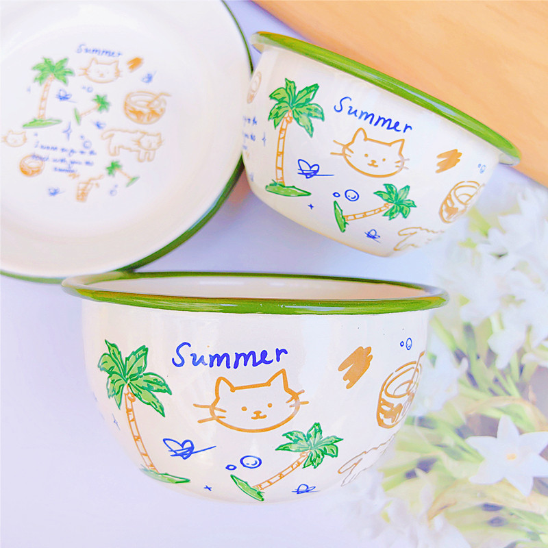 加厚搪瓷碗盘家用卡通老式米饭碗菜盘点心盘铁瓷餐盘摔不碎耐高温,餐饮具,家用瓷器,淘宝优惠券,粉丝福利购,淘宝优惠卷