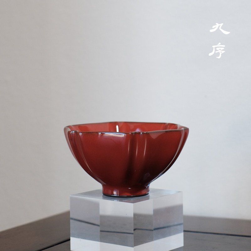 景德镇陶瓷功夫茶具主人杯九序纯手工中式铁胎单色红釉品茗杯单杯