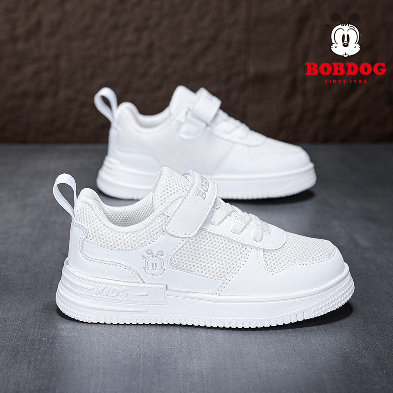 巴布豆童鞋儿童小白鞋男童板鞋新款网面透气女童白色运动鞋小学生