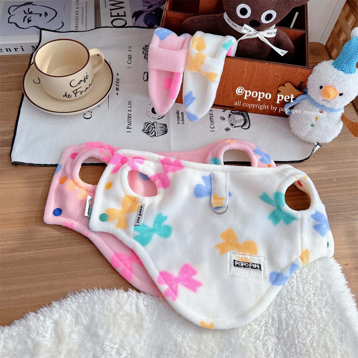 柔软细毛呢印花马甲！轻盈保暖 可牵引 秋冬宠物衣服猫咪狗狗棉服