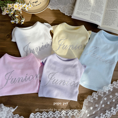 纯色闪钻飞袖打底！纯棉高弹 舒适透气 四季宠物衣服猫咪狗狗背心