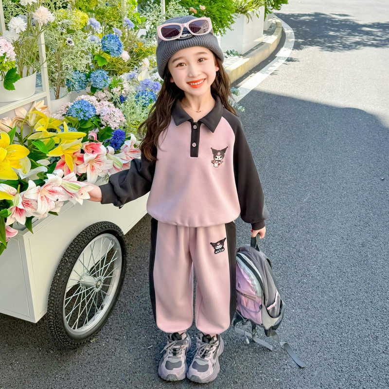 女童宝宝韩版运动套装中小童夏季新款洋气卡通翻领上衣长裤两件套