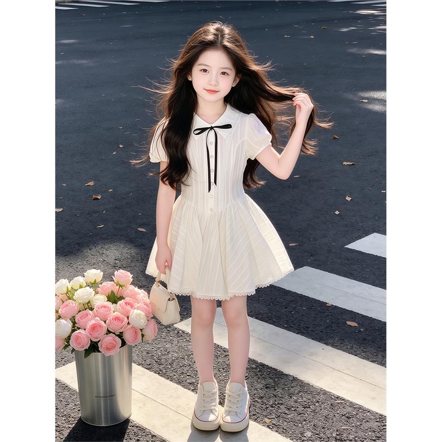 法式学院风白色连衣裙女