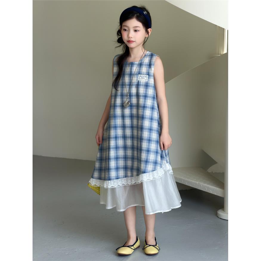 女童夏季格子无袖娃娃衫