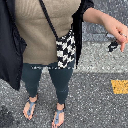 手工编织棋盘格手工编织女包复古
