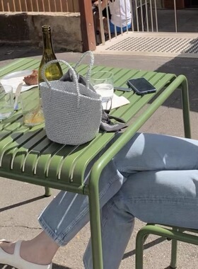 韩版in’s博主搭配包包银线编织手提包小众设计师款黑色水桶包包