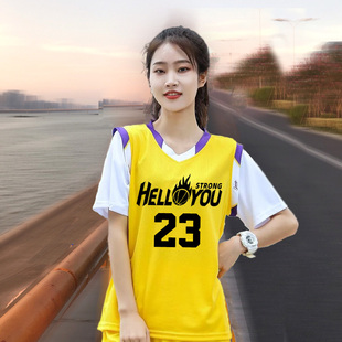 短袖篮球服女套装假两件中考体育球衣比赛服个性有袖高中生定制