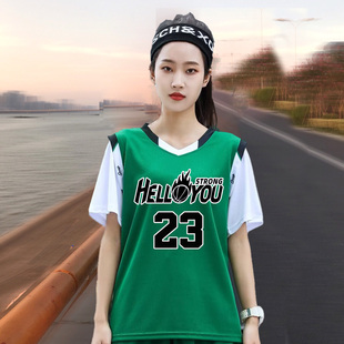 短袖篮球服女套装假两件球衣女子中考体育有袖学生个性班服定制