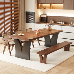 凳子餐桌家用小户型高级感实木餐桌客厅书房书桌工作台长桌子中古