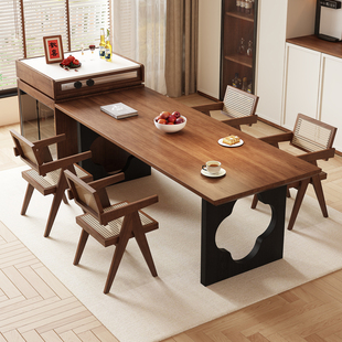 岛台实木餐桌中古风撞色桌子客厅家用长桌吃饭桌书桌办公桌工作台