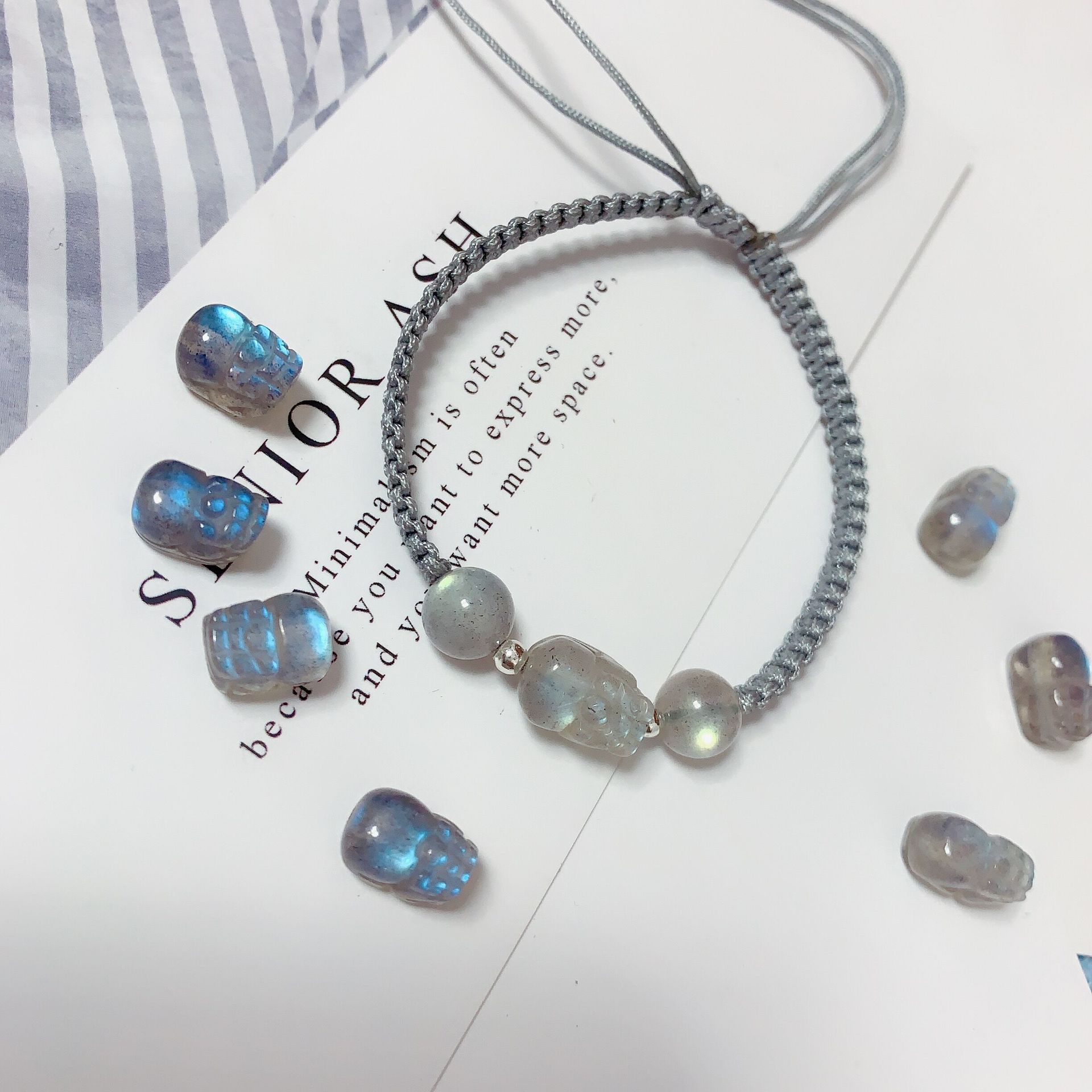 灰月光石貔貅手链女手工