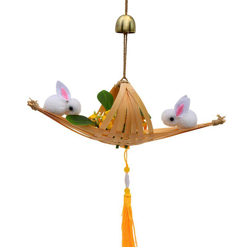 玉兔风铃手提竹编小船花灯中秋节儿童DIY灯笼夜市摆摊玩具小商品