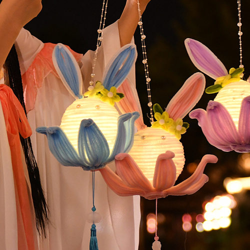 元宵节手提灯笼兔子莲花