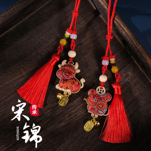 宋锦饰品中国红手工制作d