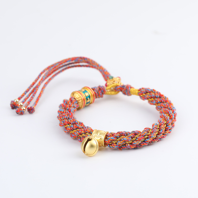 精编藏式手绳六字真言手工编织红绳手搓棉线编织手链男女唐卡挂绳