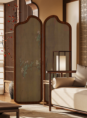 复古中式实木折叠屏风隔断客厅沙发背景墙可移动遮挡茶室古画折屏