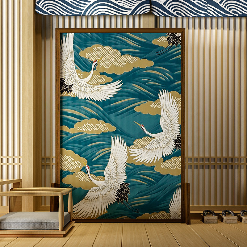 日式移动实木屏风装饰座屏挡玄关古风卧室隔断镂空招财风水仙鹤