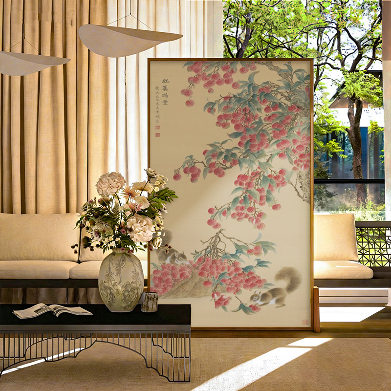 宋氏美学新中式实木落地屏风隔断客厅玄关卧室茶室可移动座屏古画