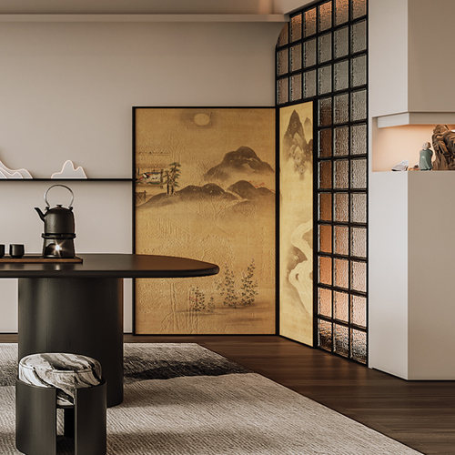 宋氏东方美学屏风隔断客厅入户玄关背景墙茶室可移动中式山水折屏