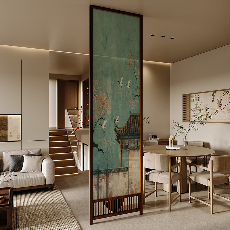 宋代美学中式屏风隔断客厅正对门卫生间玄关栅栏遮挡卧室座屏仙鹤