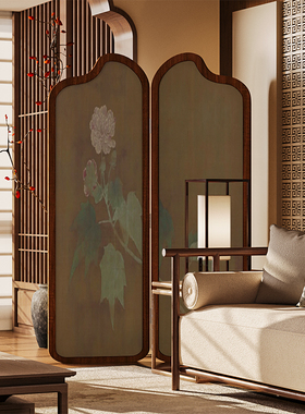 复古中式实木折叠屏风隔断客厅沙发背景墙可移动遮挡茶室古画折屏