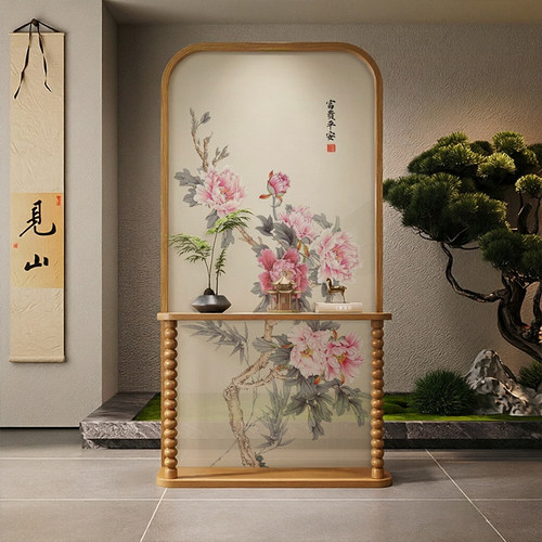 可移动隔断屏风入户正对门玄关全实木客厅沙发边宋式美学富贵平安