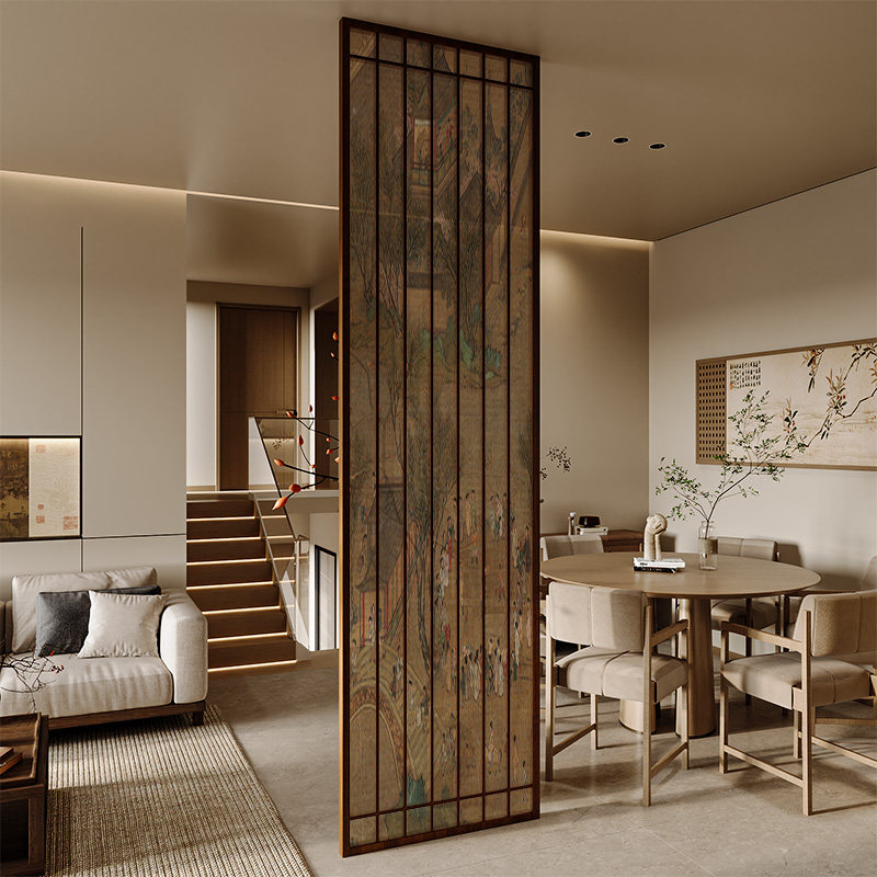 宋代美学新中式屏风隔断客厅正对门卫生间玄关遮挡卧室背景墙古画