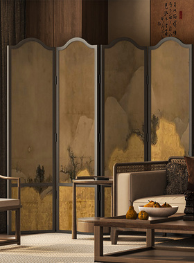 宋氏美学新中式屏风折叠移动客厅玄关茶室中古入户正对门折屏祥云