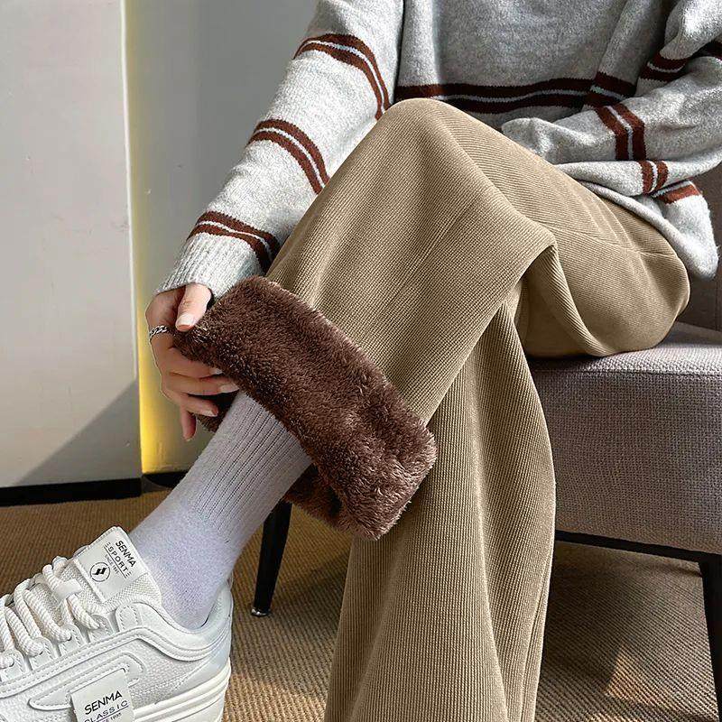 加绒加厚窄版阔腿裤女冬季2025新款特厚羊羔绒休闲百搭直筒裤外穿,女装/女士精品,棉裤/羽绒裤,淘宝优惠券,粉丝福利购,淘宝优惠卷