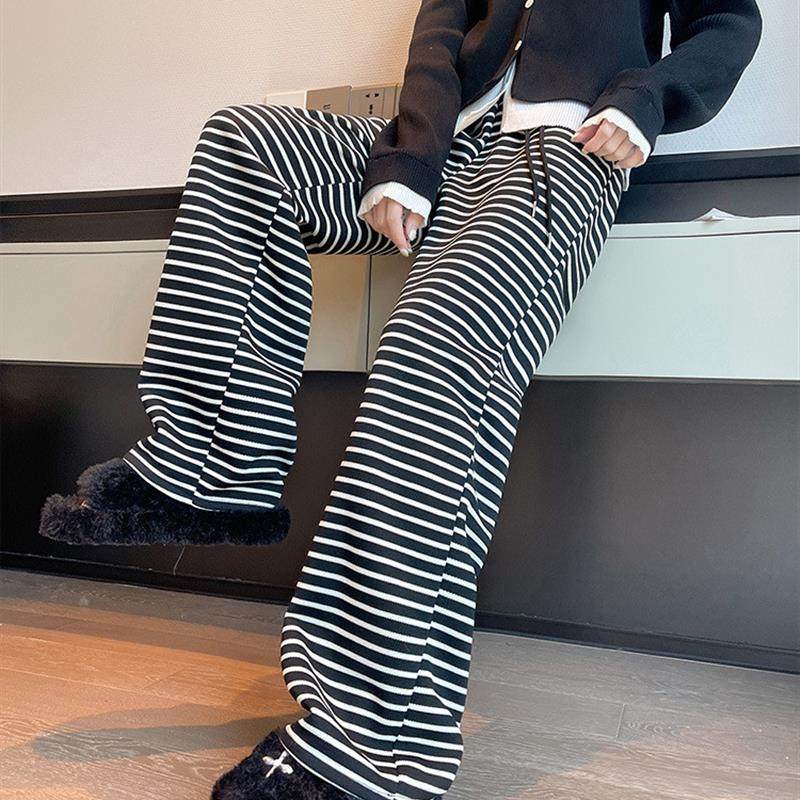 721#2026新款学生阔腿裤黑白条纹运动裤休闲裤女宽松直筒长裤卫裤,女装/女士精品,卫裤,淘宝优惠券,粉丝福利购,淘宝优惠卷