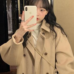 韩系小个子毛呢外套女2025新款秋冬季加厚夹棉呢子中长款大衣风衣