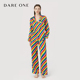 DARE ONE真丝睡衣TWILLRAINBOW桑蚕丝彩虹条纹睡衣家居服套装