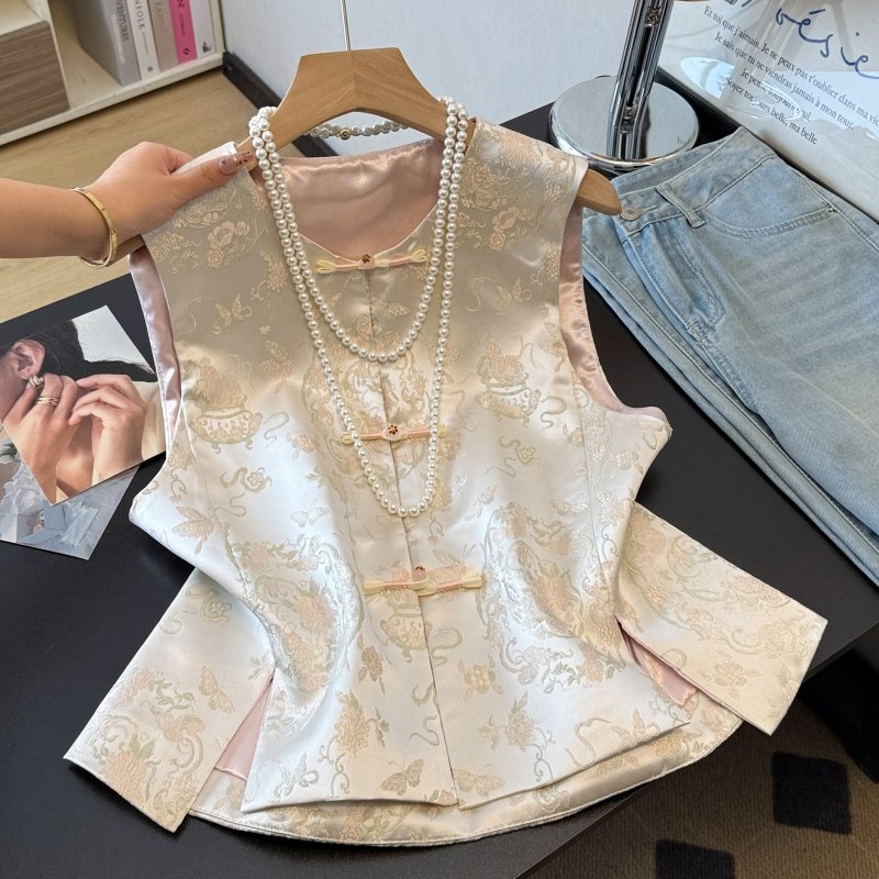 新中式重工提花民族风复古立领盘扣马甲女中国风改良唐装马夹上衣,女装/女士精品,马夹,淘宝优惠券,粉丝福利购,淘宝优惠卷