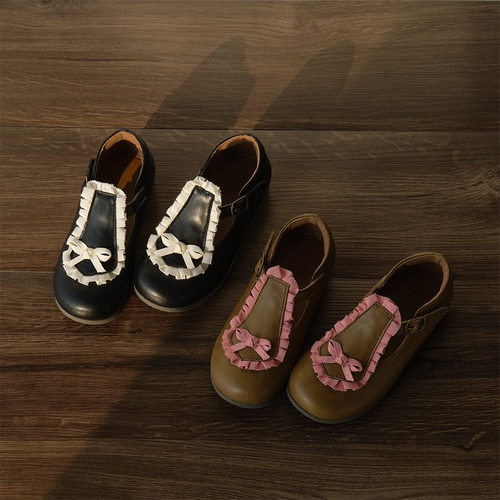 韩版童鞋2026女童春季新款奶油风蝴蝶结公主皮鞋儿童学院风单鞋