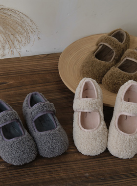 韩版童鞋2025女童冬季新款玛丽珍复古公主毛毛鞋儿童简约加绒棉鞋
