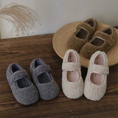 韩版童鞋2025女童冬季新款玛丽珍复古公主毛毛鞋儿童简约加绒棉鞋