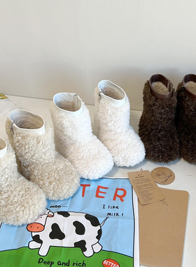 韩版童鞋2025冬季保暖舒适加绒女童毛毛靴可爱大棉鞋女加绒雪地靴