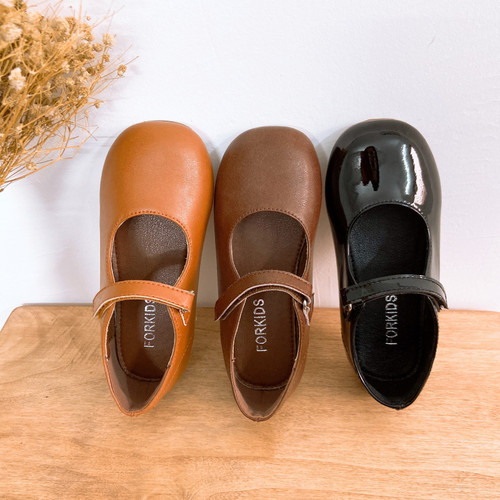 春季女童森系复古韩版魔术贴皮鞋