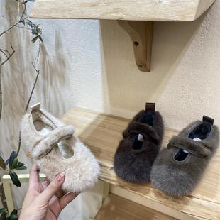 韩版童鞋2025女童冬季新款网红公主毛毛鞋儿童加绒保暖棉鞋豆豆鞋
