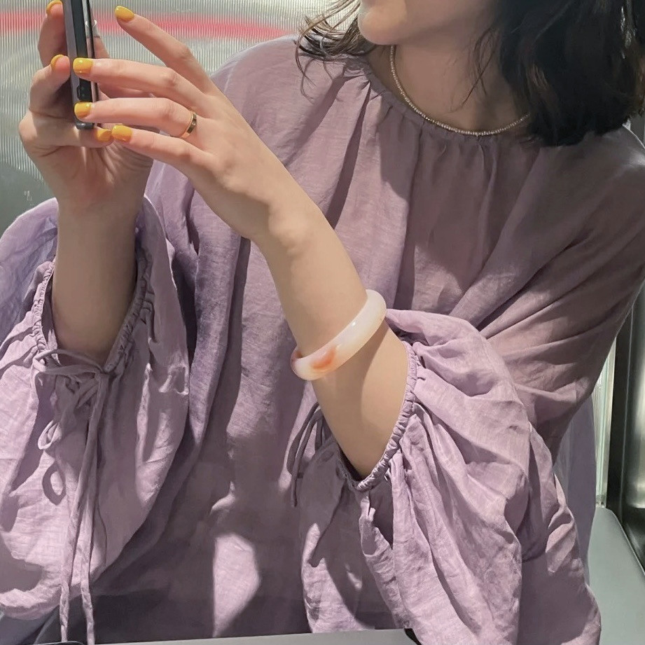 复古日系 莫兰迪紫高档苎麻 轻薄透气灯笼袖圆领度假防嗮衬衫